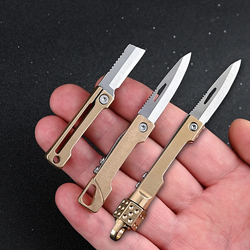 Portable Brass Mini Knife EDC Keychain Folding Knife Letter Unboxing Knife Outdoor Camping Multi-tool For Men Gift