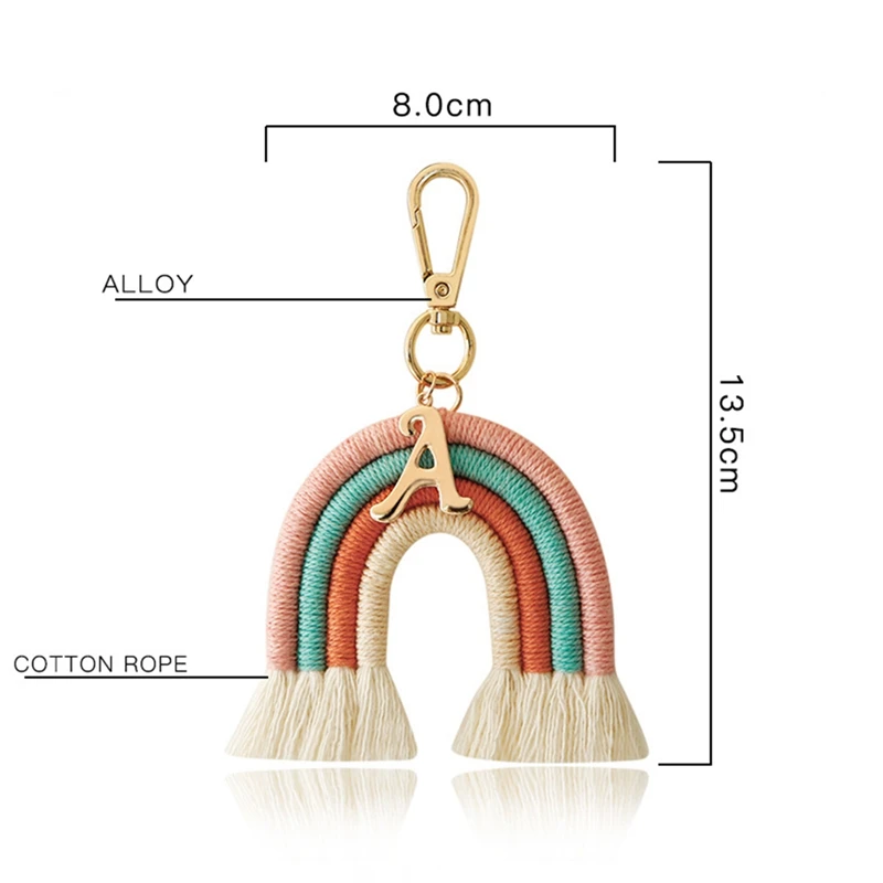 Macrame Rainbow Keyring, Bohemian Handทอพวงกุญแจ, สีสันสดใสจี้สําหรับกุญแจรถกระเป๋าถือ