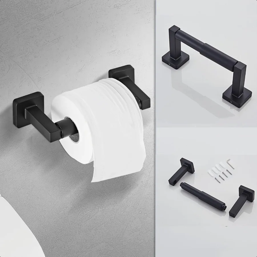 Matte Black Bathroom Hardware Set 4 PiecesTowel Bar Set Stainl Steel Wall Mounted Includes 16In Hand Towel Bar Towel Ring Robe