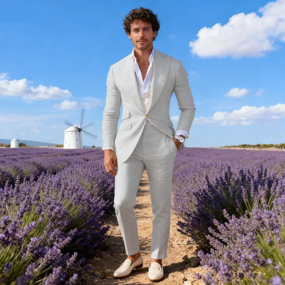 

Green Wedding Groomsmen Smoking Suit 2-Piece Peak Lapel Jacket Pants Men's Tuxedo Single Button Fashion Formal Wear for Men