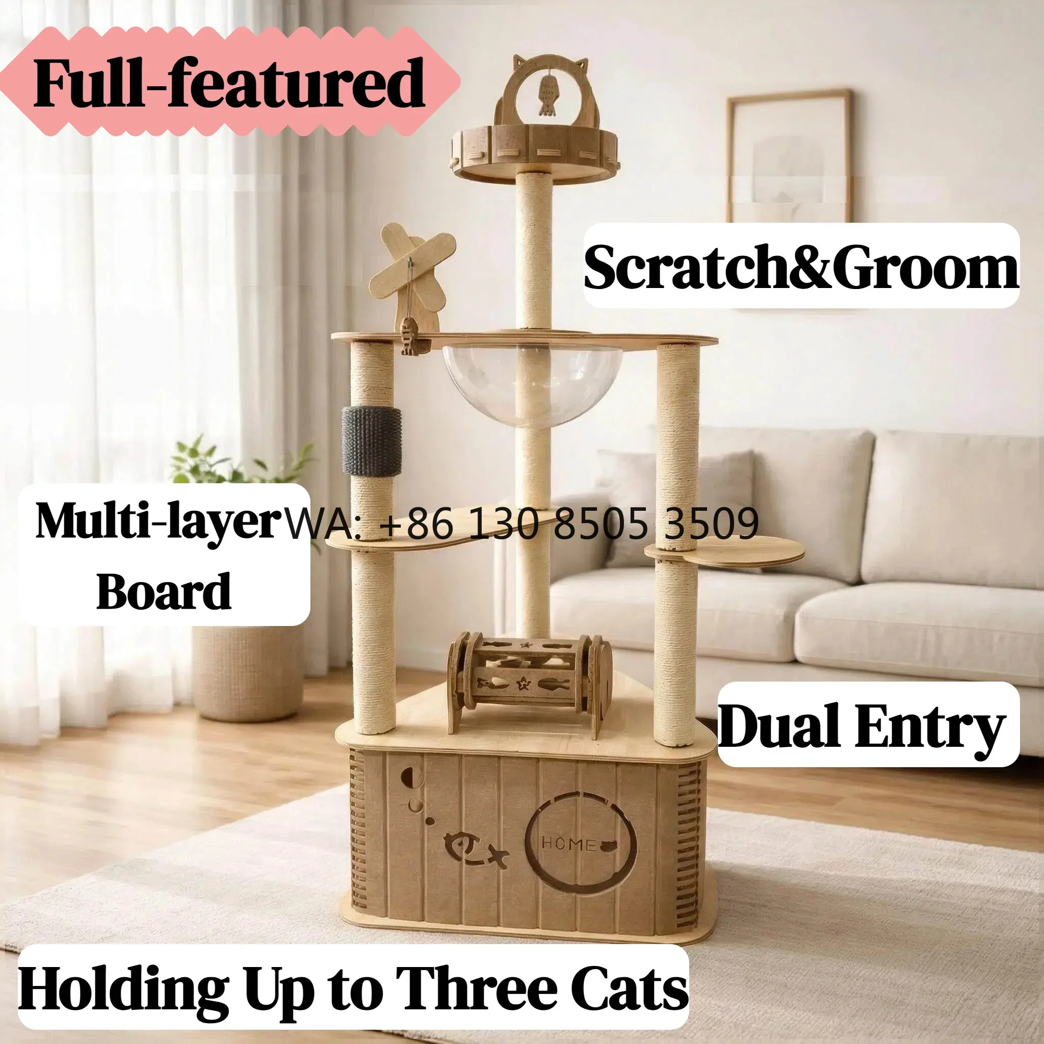 Full-Featured Cat Tree Modern Condo Sisal Rope Space Capsule Durable Groom Multi-Layer Board Condo