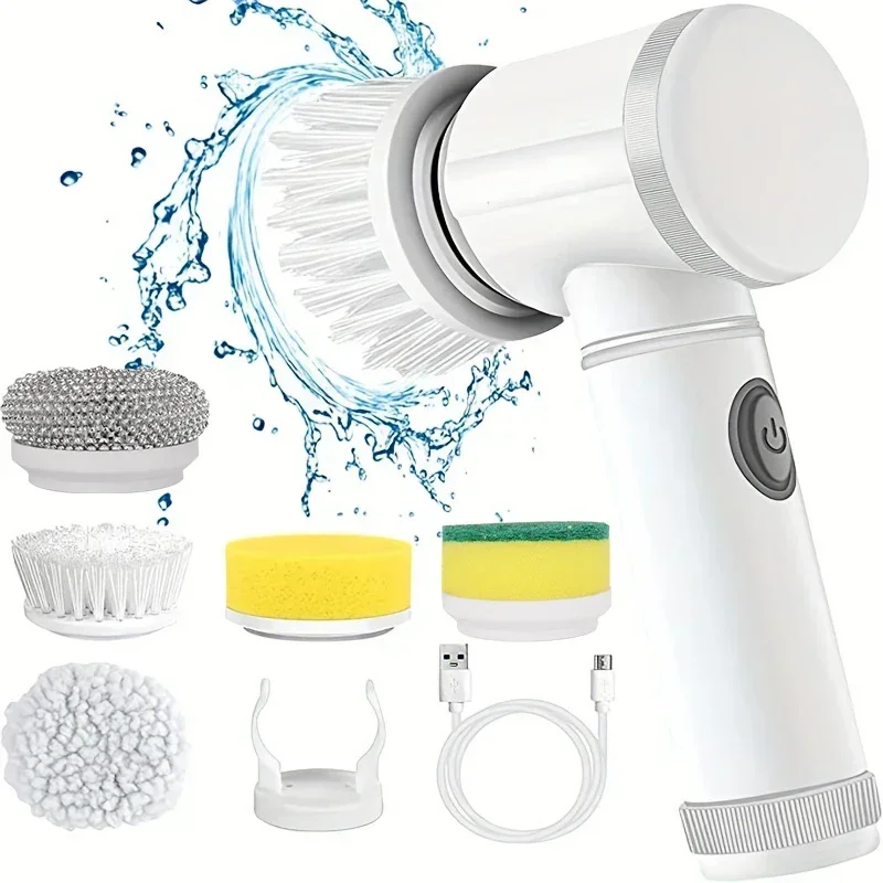 Electric Spin Scrubber, 5 in 1 Electric Cleaning Brush Bathroom Cleaning Brush with 5 Replaceable Heads, Handheld Cleaning Brush