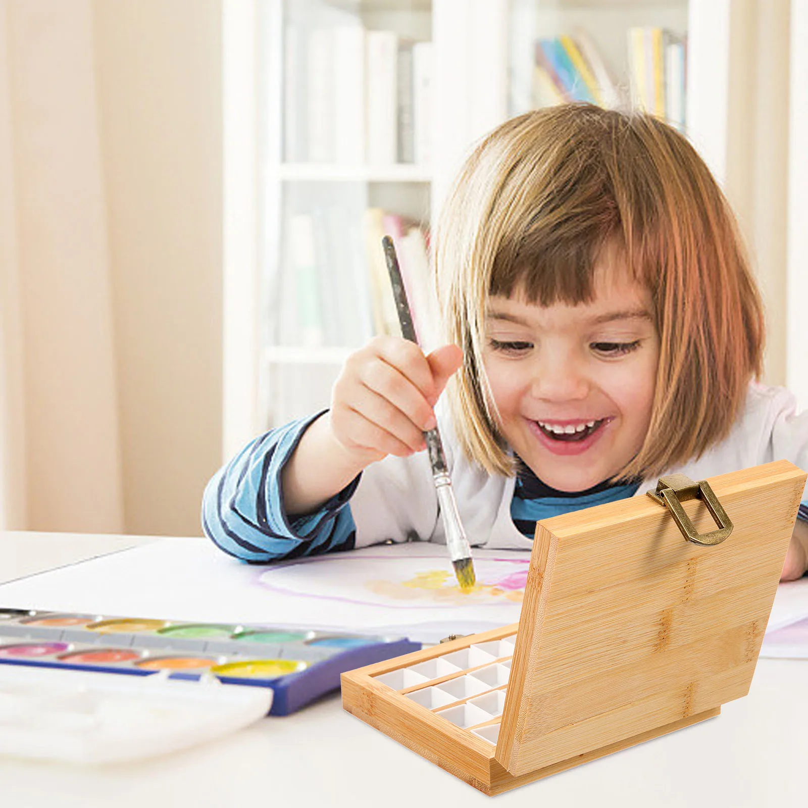 

Wood Watercolor Pigment Box Portable Mixing Plate Color Holder Durable Painting Storage Case for Oil Gouache Art Palettes