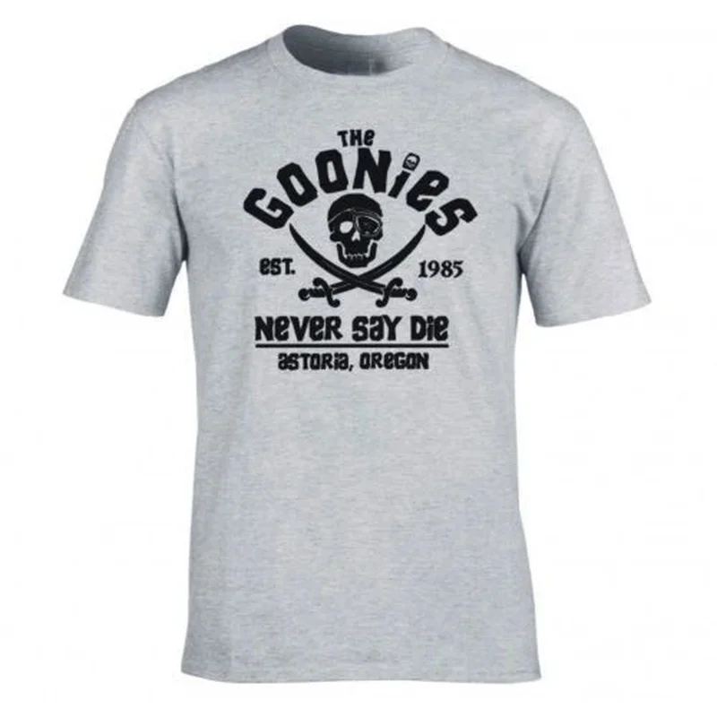 

Men's Summer T-irts 'Never Say Die' Astoria Oregon Pirate Flag Special Wide Fit f High Collar Youth Faion Workwear