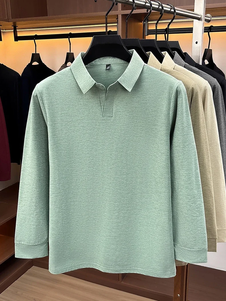 Herren Business Casual Langarm T-Shirt Frühling Herbst Bequemes Atmungsaktives Arbeitsoberteil für Formelle Anlässe Poloshirts Herren – Detail 14