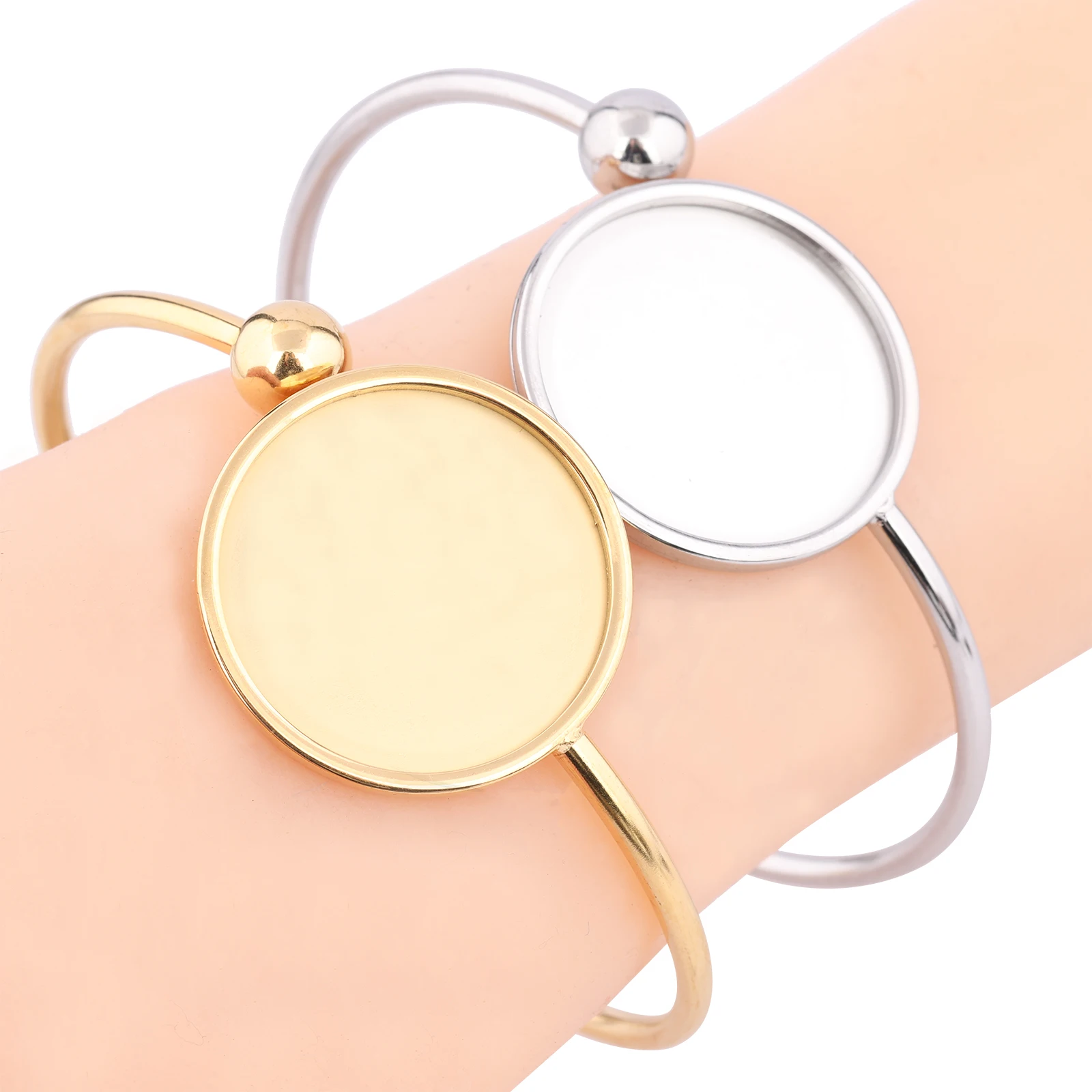 2pcs Stainless Steel Gold Plated 55mm 58mm 65mm Adjustable Cuff Bangle Base Blanks 25mm Cabochon Bracelets Bezel Settings Diy