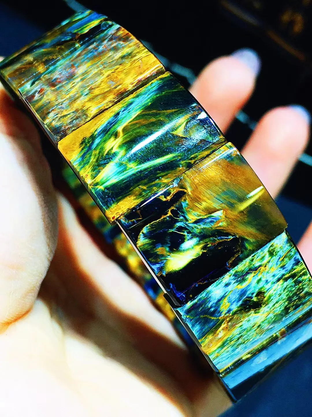 

Натуральный синий желтый питерсит Chatoyant браслет ювелирные изделия 17,8x13,4x6,4 мм прямоугольник исцеление кошачий глаз Намибия для женщин и мужчин AAAAAA