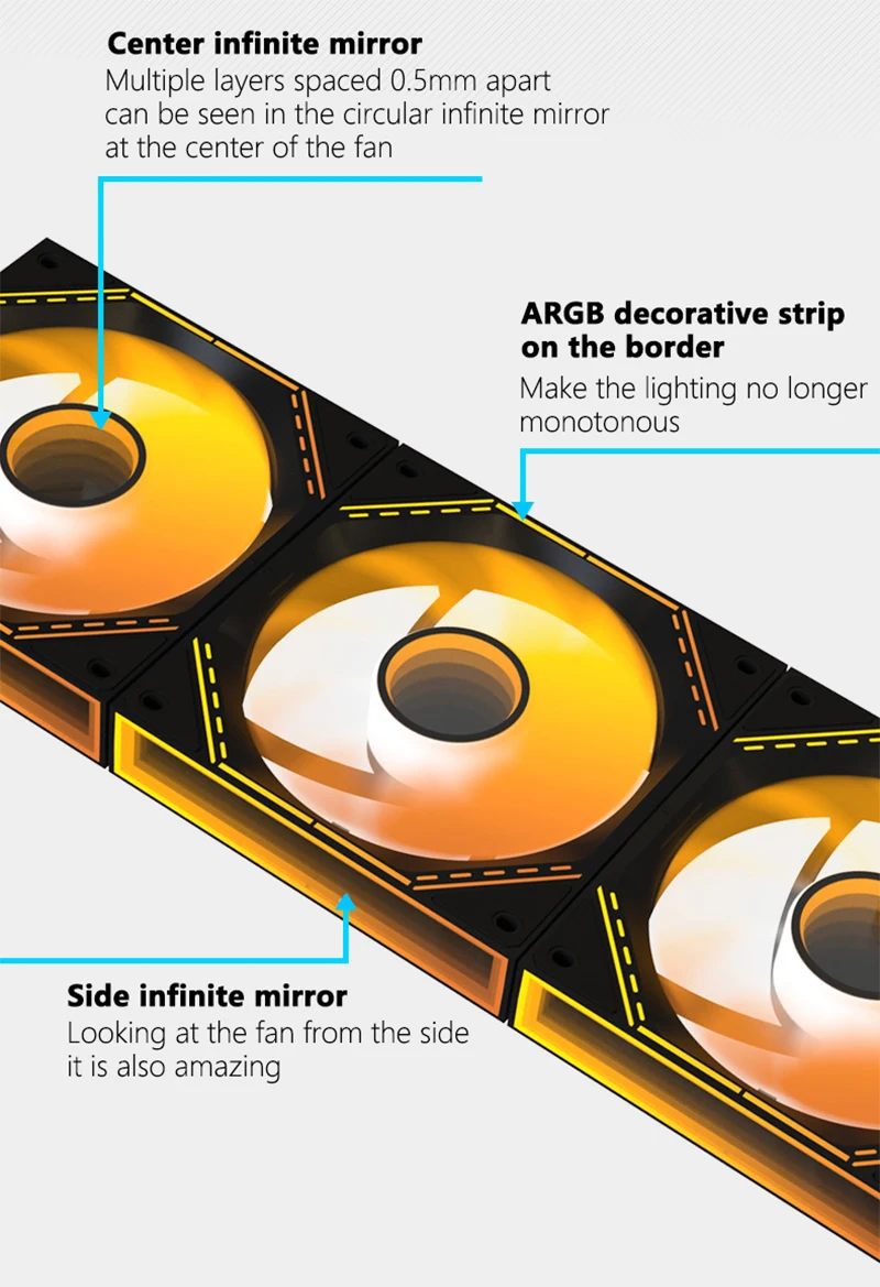 Imagem -04 - Jumpeak-case pc sem Fio Splicing Ventilador Modular Argb Espelho Infinito Efeito de Luz Refrigeração a Água Ventilador Refrigerador 360 mm