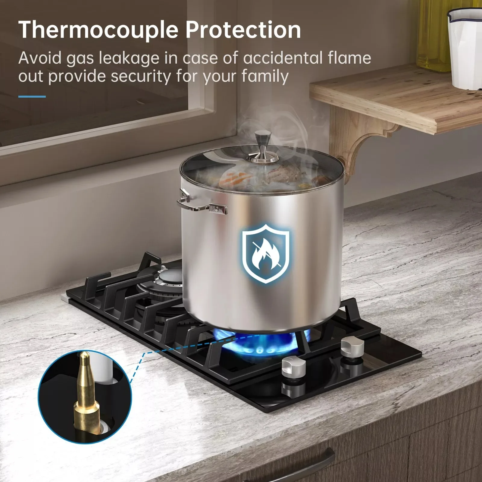 12 Inch Built-in with Thermocouple Protection, LPG/NG Dual Fuel Gas Cooktop