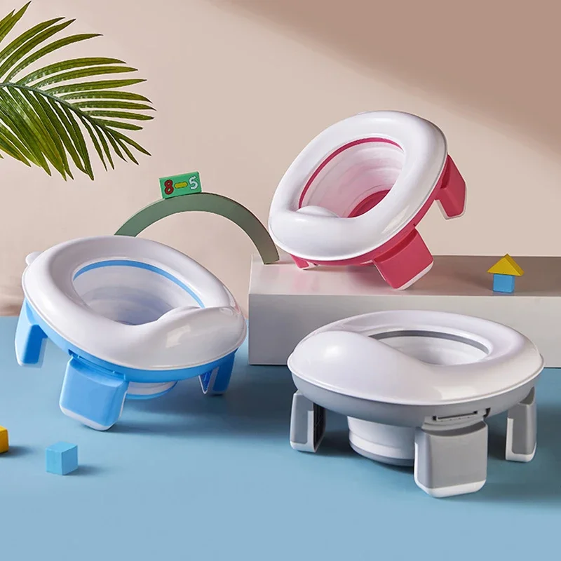 3 in 1 Travel Toilet Seat Foldable Children Potty with Bags Baby Pot Portable Silicone Baby Potty Training Toilet Seat for Kids