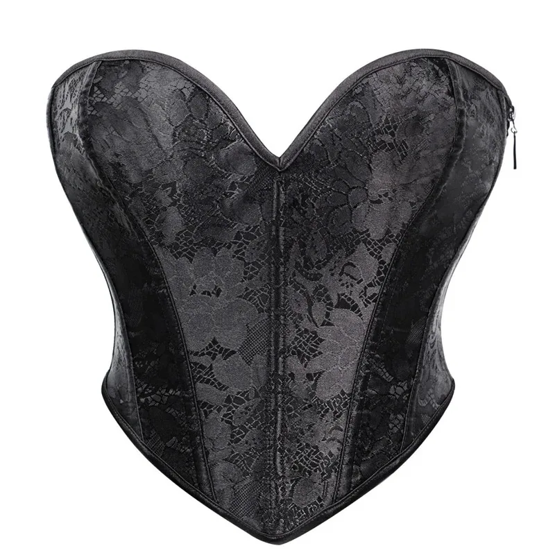 

Sexy Black Zipper Corset Crop Top for Women Vintage Waist Cincher Bustier Shapewear Abdominal Belt Tight Binding