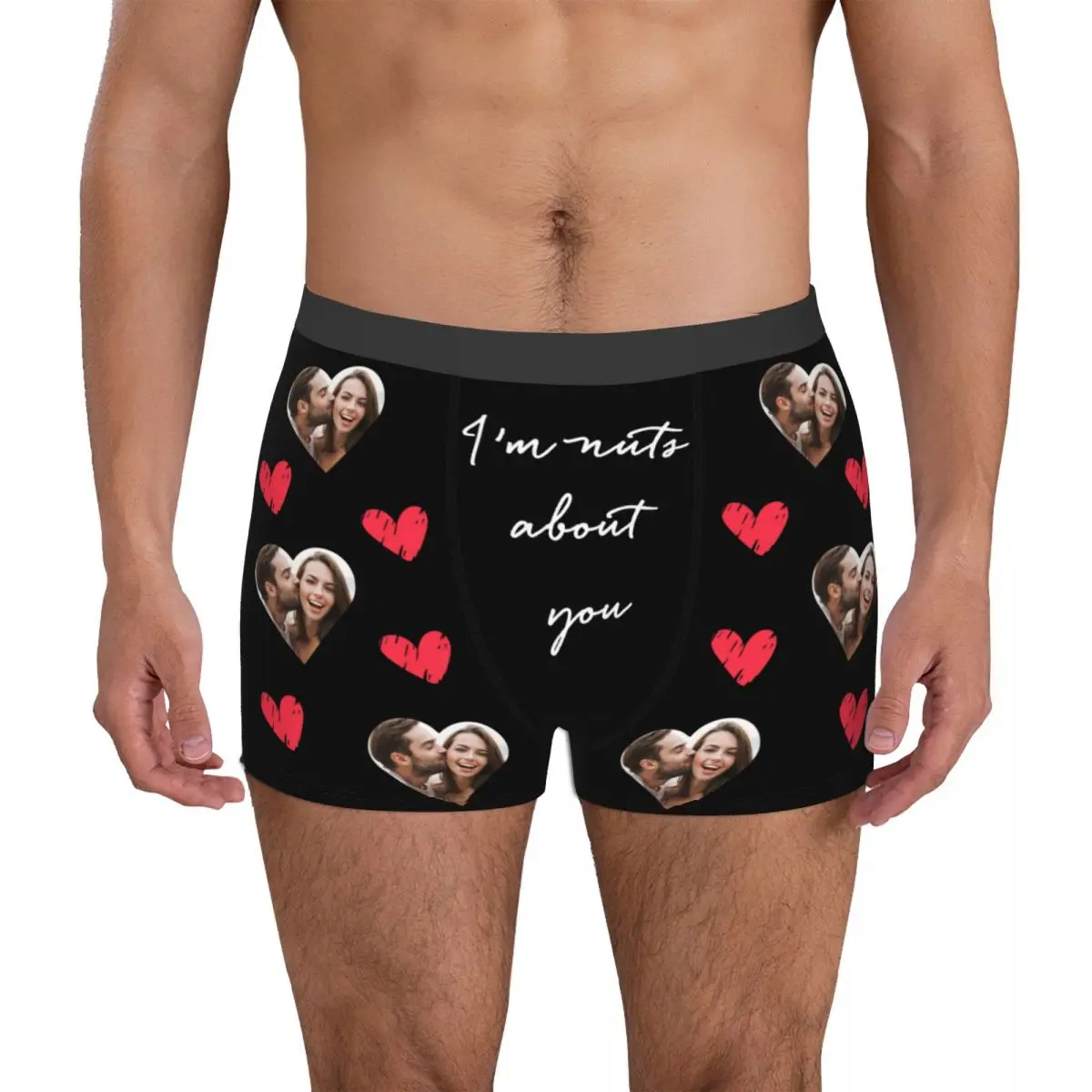 Custom Faces Print Boxer Briefs for Men Love Heart Photo Underwear Gifts Christmas Gift Boyfriend Birthday Present