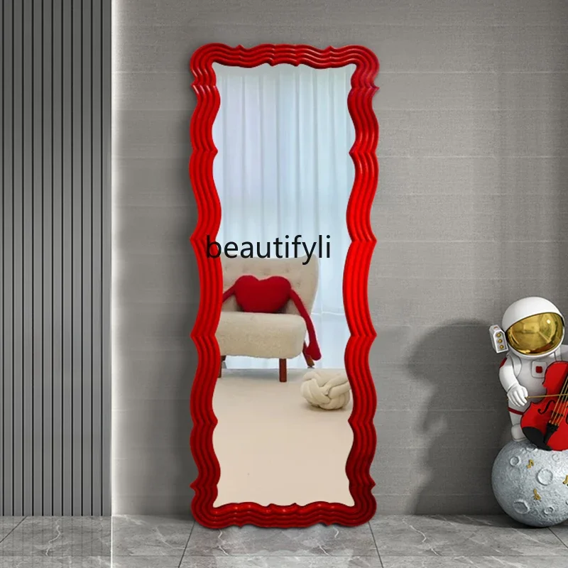 a44  Red Wave Full-Length Mirror Good-looking Design Sense Home Dressing Mirror Home Floor Mirror