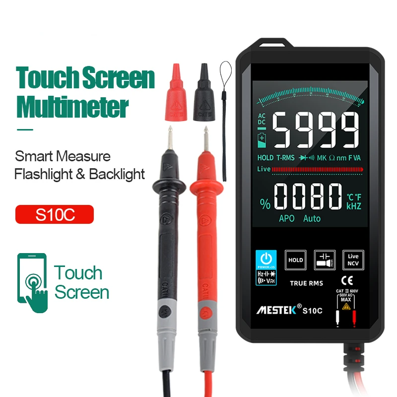 

Mestek Multimeter S10 Touching Color Screen Ultra-thin Multimeter Voltage Frequency Capacitance Resistance Meter 6000 Counts