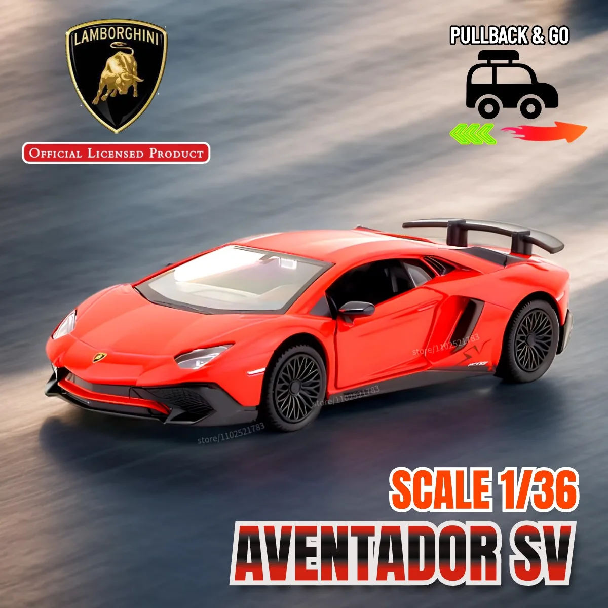 

1/36 Lamborghini Aventador SV Pullback Toy Car Model Official Licensed Alloy Diecast Vehicle Scale Replica Xmas Gift Kid Boy Toy