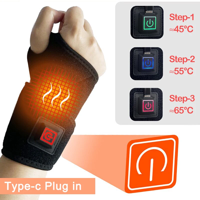 Heated Wrist Brace 360° Wrap‑Around Compression Wrist Support 3‑Level Adjustable Temperature Hot Compress Wrist Wrap