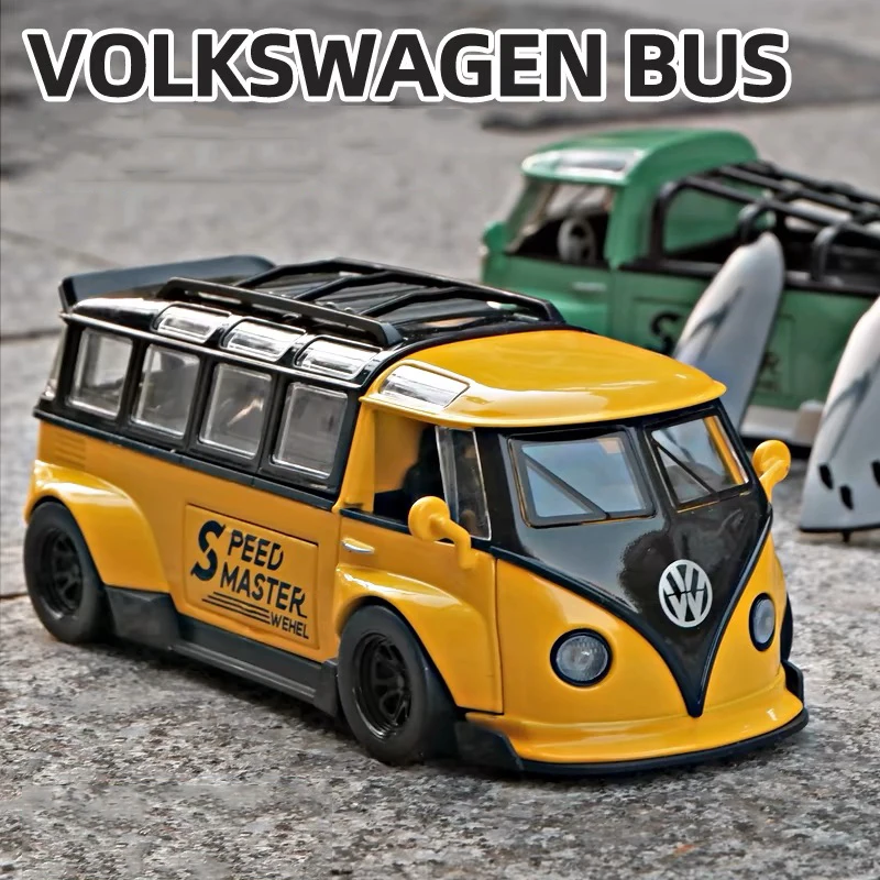 1:32 Volkswagen BUS T1 Alloy Miniature Car Diecast Metal Scale Car Model Sound＆Light Collection Kids Modified Vehicles Toy Gift