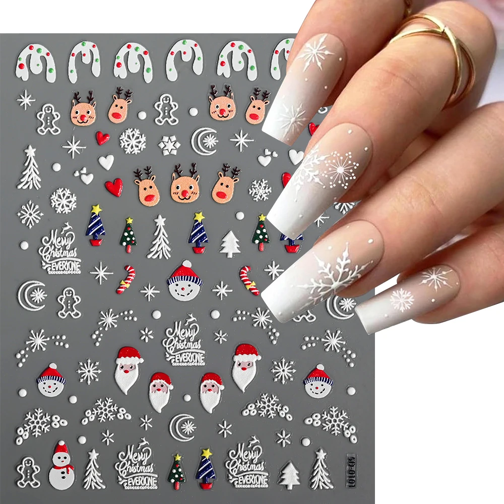 1pcs 5D Santa Claus Cartoon Nail Stickers Christmas Snowman Gloves Elk Design Self Adhesive Sliders Nail Decals Manicure Decorat