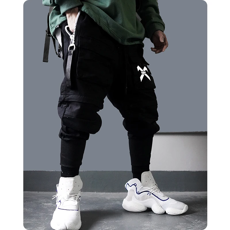 Multi-Function Harajuku Jogger Removable Hiphop Ribbon Paratrooper Men's clothes Multi-pocket Cargo Pants Foot Overalls Street