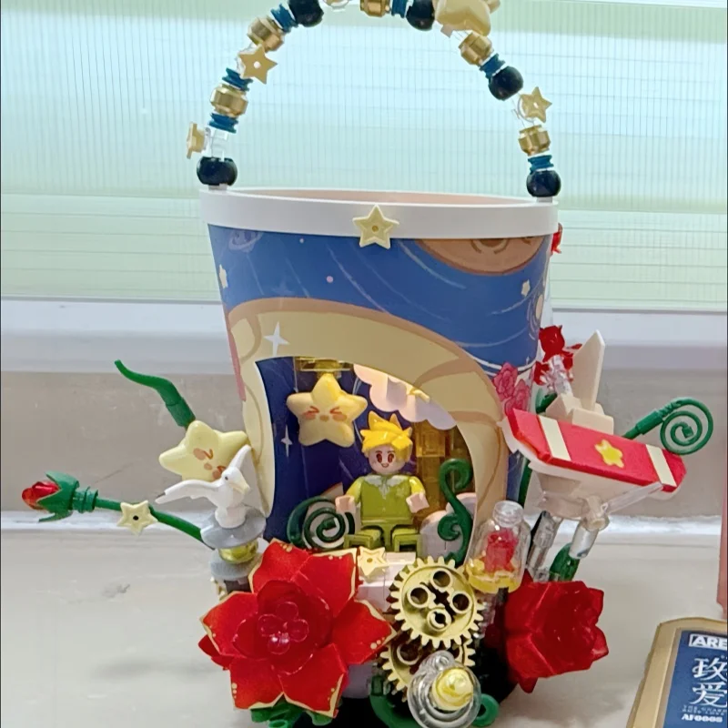 

Areax Building Block Flower Bucket Light Up Intellectual Assembled Toy The Little Prince Desktop Decoration Model