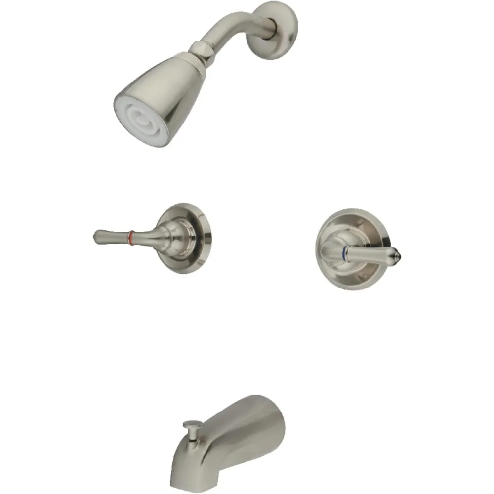 

Kingston Brass Magellan Tub and Shower Faucet with Dual Handles in Brushed Nickel, Dimensions 11.68 x 8 x 7.38