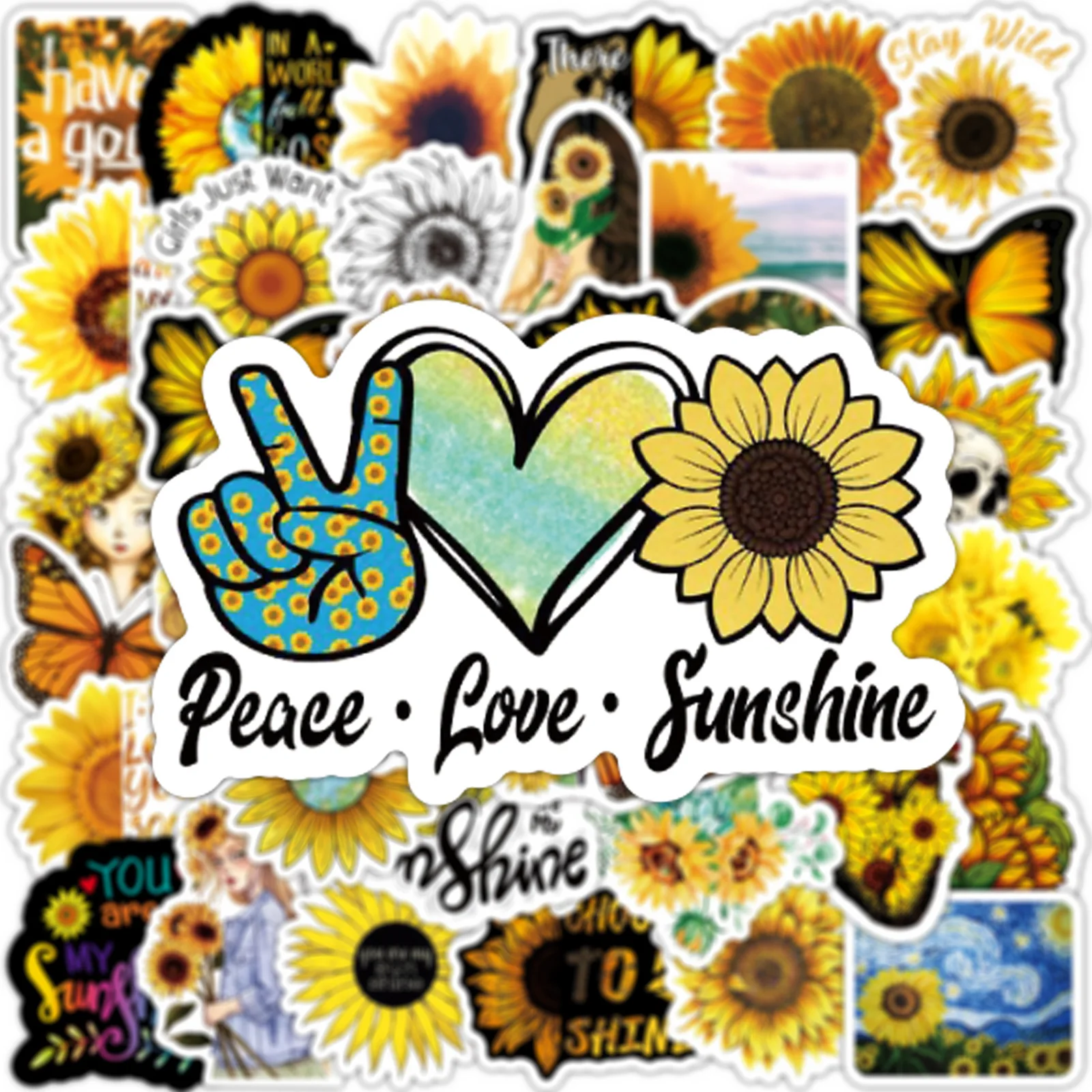 50Pcs Simple Cartoon Sun Flower Series Graffiti Stickers Suitable for Laptop Helmets Desktop Decoration DIY Stickers Wholesale