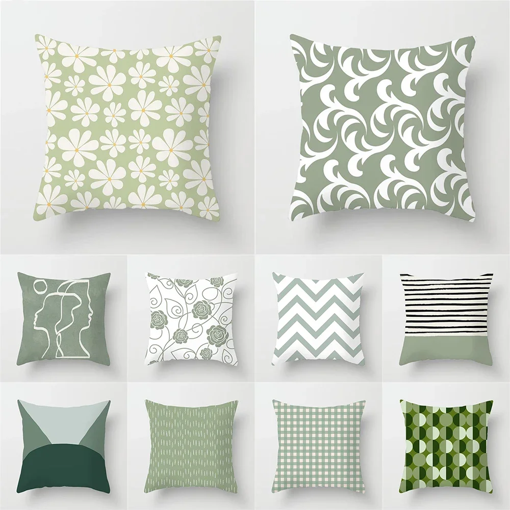 

Green Geometric Simple Stripe Printing Pattern Polyester Cushion Cover Home Living Room Sofa Decorative Pillow