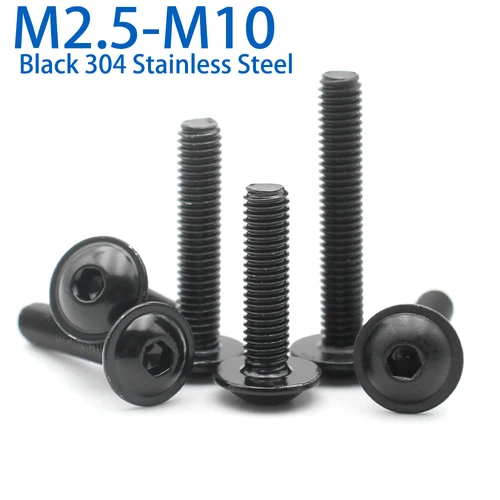 Imagen 1 del producto 2-40 Uds M2.5 M3 M4 M5 M6 M8 M10 negro 304 cabeza redonda hexagonal de acero inoxidable con arandela tornillo para sujetadores