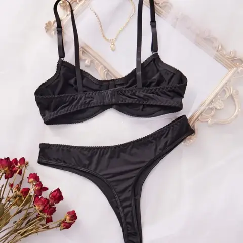 Bra and Panty Set Ladies Smooth Comfortable Thin Underwear Women sexxy Nightwear Inner Solid Sleep Underwear Bra Set Lingerie