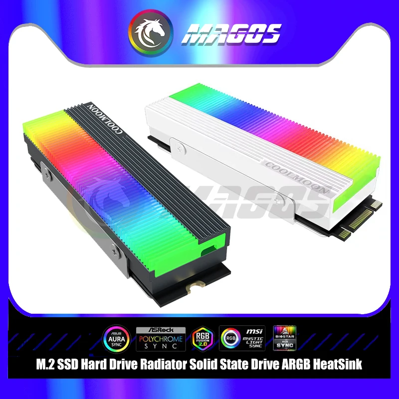 

CoolMoon M.2 SSD 2280 ARGB Heasink M.2 Solid State Drive RGB Radiator Hard Drive Cooling Vest 5V M/B SYNC, Blakc/White
