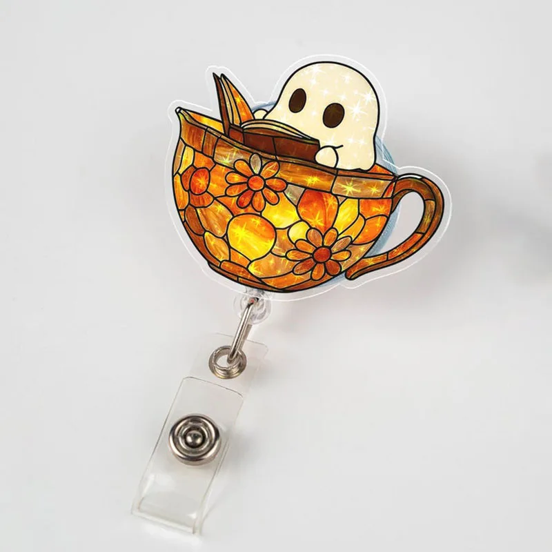 Halloween Ghost Bookmark Badge Scroll Fall-Themed ID Clip Cute Decoration Pull Tab For Meal Card And Work Badge Halloween Gift