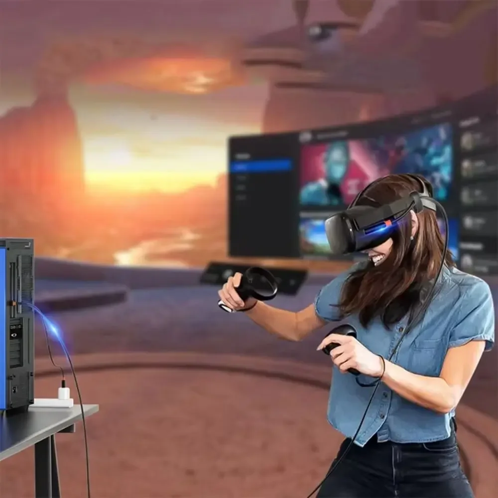 كابل USB3.2 Gen1 VR Link كابل نقل بيانات عالي السرعة 5 متر كابل شحن ثابت 5 جيجابت في الثانية لـ Meta Quest 3/3S/Pico 4 Ultra