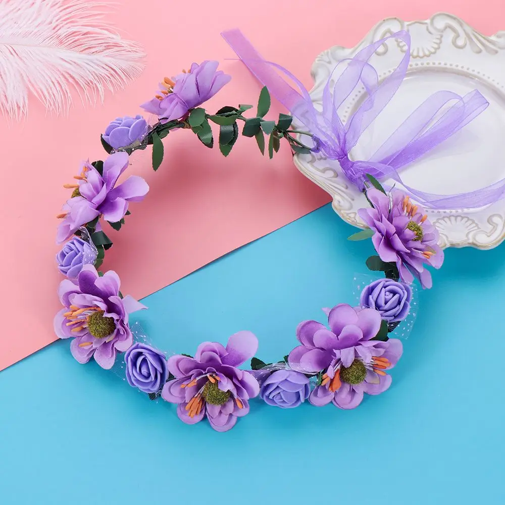 اكسسوارات الزفاف الزهور يترك عصابات الزفاف هالة خوذة الفتيات الزهور إكليل بوهيميا جارلاند زهرة الورد التاج #3