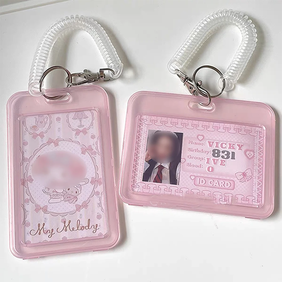 

Pink Transparent PP Card Holder with Anti Loss Elastic Rope Horizontal And Vertical Style Small Card Case