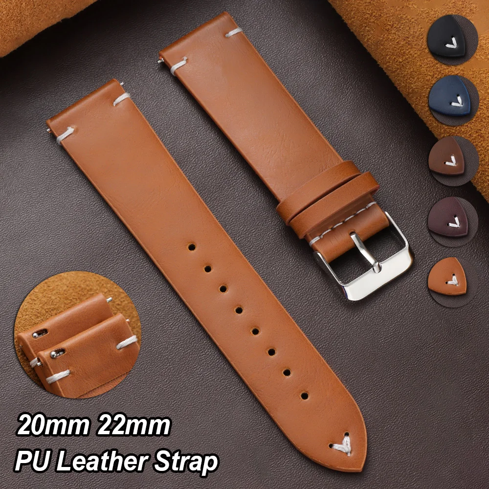 

Quick Release Vintage Oil Wax Leather Watch Band 18mm 20mm 22mm Stitching PU Leather Watch Straps Women Man Universal Bracelet