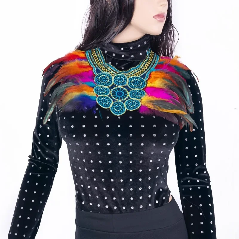 

Women Dramatic Lace Feather Collar Colorful Victorian Gothic Neck Piece for Halloween Carnival Party Costume Cosplay Accessories
