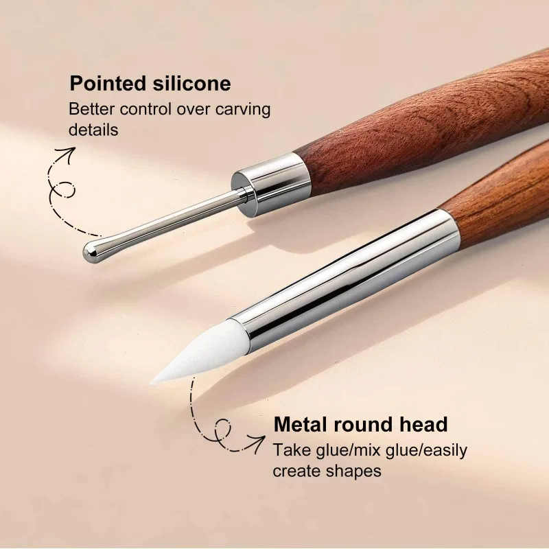 Set de 3 pinceles de doble punta para arte en uñas, bolígrafo de tallado y escultura de silicona, suministros para uñas DIY, pincel para pintar flores, herramienta de arte en uñas 3