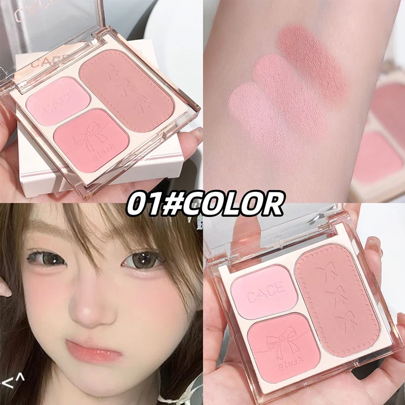 CACE Blush-Palette, mattes Pfirsich-Rouge, langanhaltender rosaroter Wangentönungsstift, natürliches Rouge-Puder, Gesichtskonturierung, Schattenkosmetik