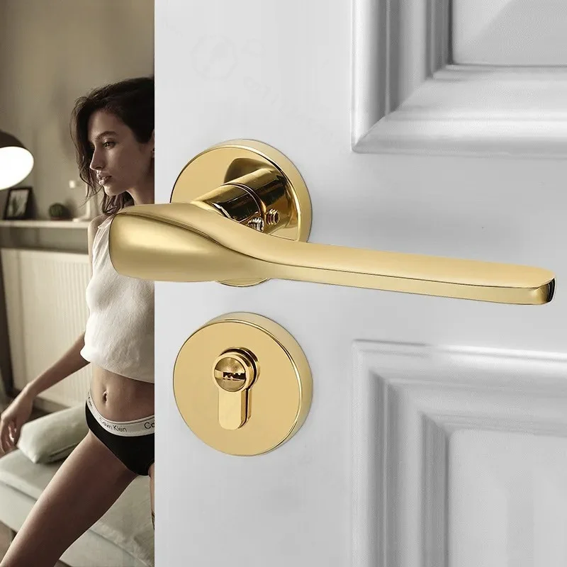 French Light Luxury Gold Indoor Bedroom Door Lock Handle Home Interior Silent Mechanical Lock Body