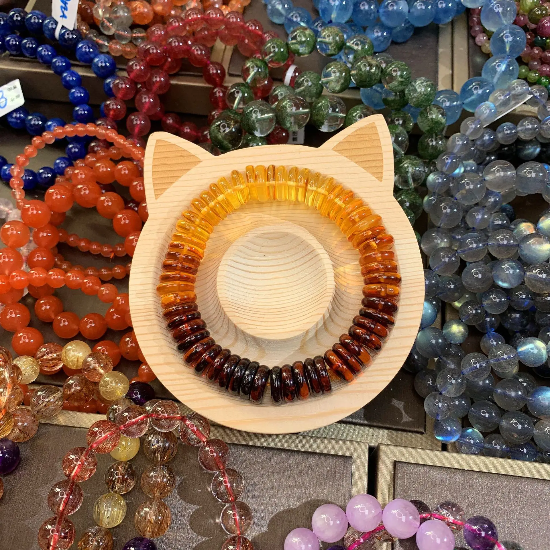 

Natural Yellow Red Amber Abacus Beads Bracelet Women Men Stretch Healing 10mm Crystal Rainbow Amber Bracelet Jewelry AAAAAA