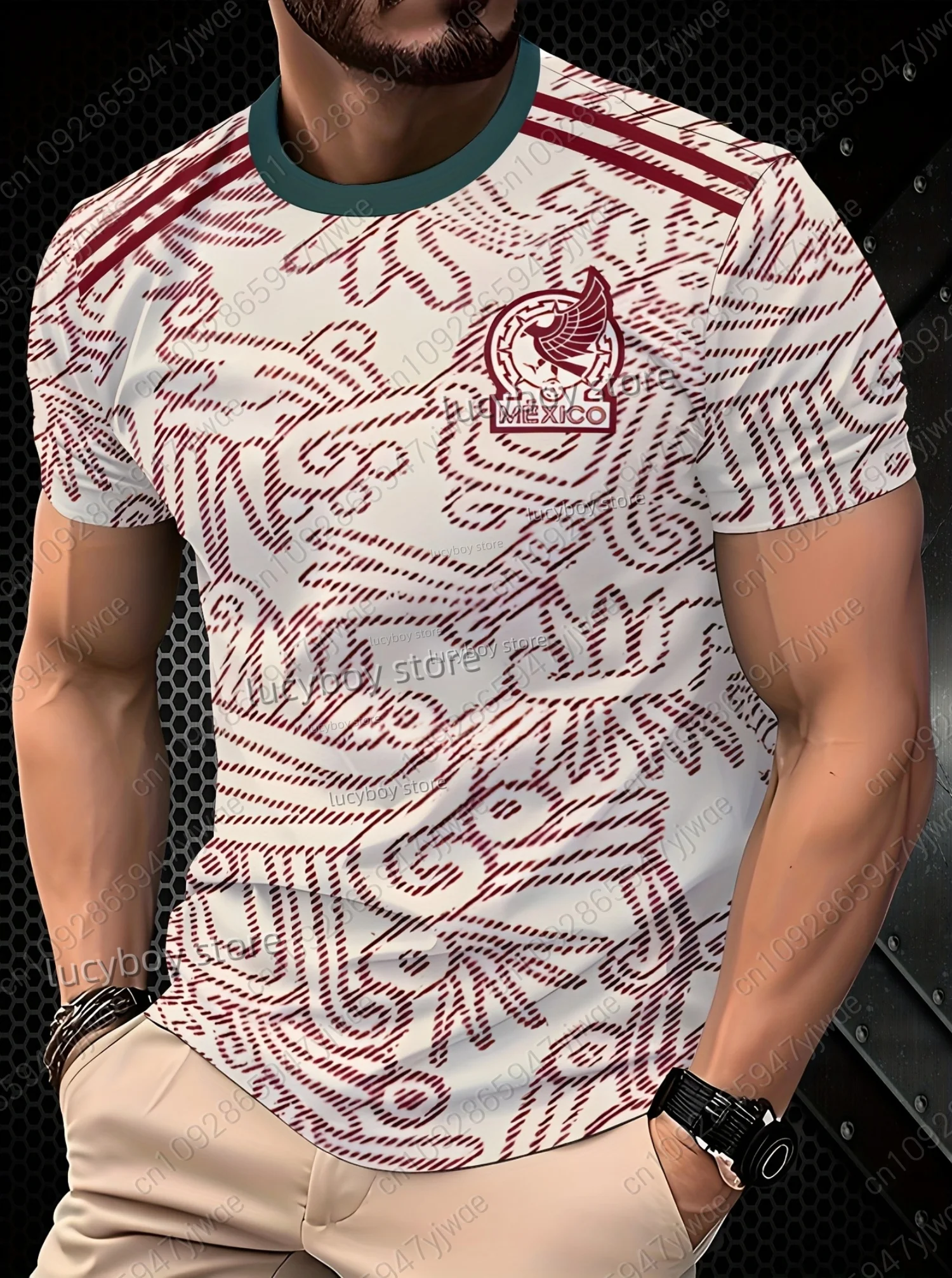 

2025 Men Sports Mens Mexican Soccer Jersey T Shirt Print O-Neck Short-Sleeved Top Daily Street Men T-Shirt Men Clothing