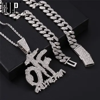 HIP HOP Bling Iced Out OTF Letter Necklace Cuban Pendant Chain for Women Men Shiny Necklaces Rappers Metal Jewelry