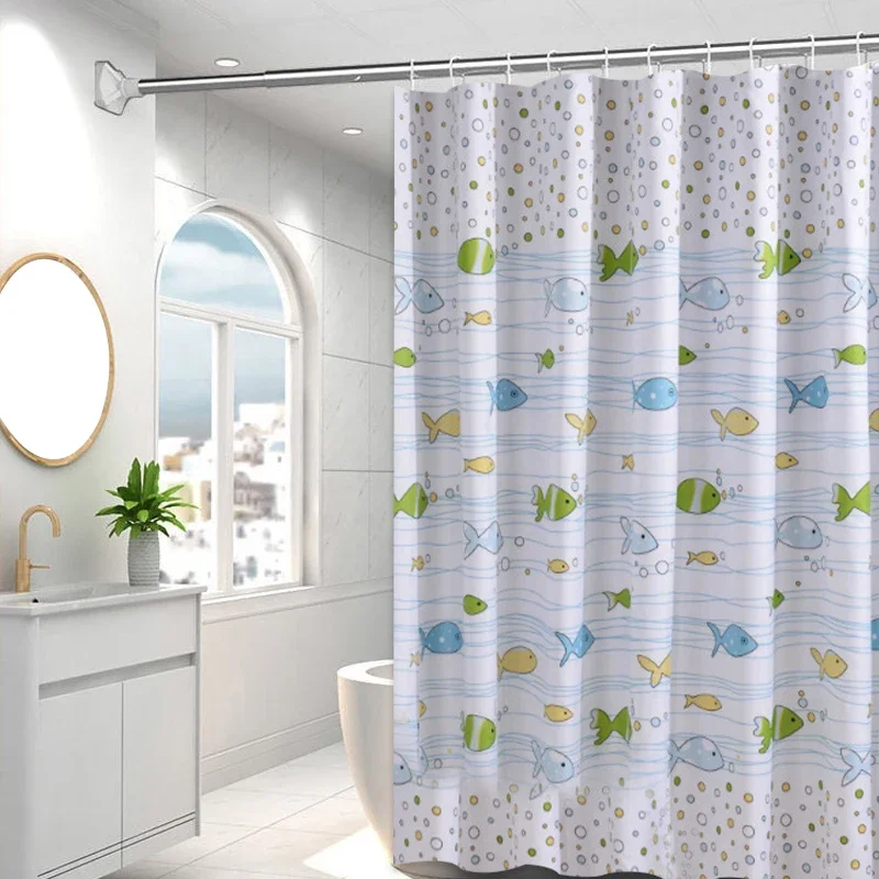 PEVA small fish shower curtain with hook waterproof and mildew-proof plastic shower curtain durable high-quality bathroom curtai