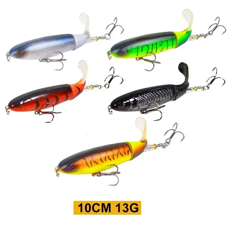 Señuelo de pesca Topwater de 13g, 1 Juego, 5 uds., 10cm, cola giratoria suave, cebo Artificial, Crankbait duro Wobbler para agua dulce o salada