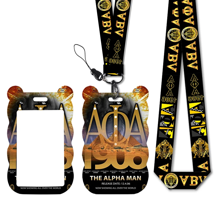 New Alpha Phi Alpha Fraternity Man Lanyards ID Badge Holder Strap Work Card Bus Access ABS Card Holder Keychains Accessories