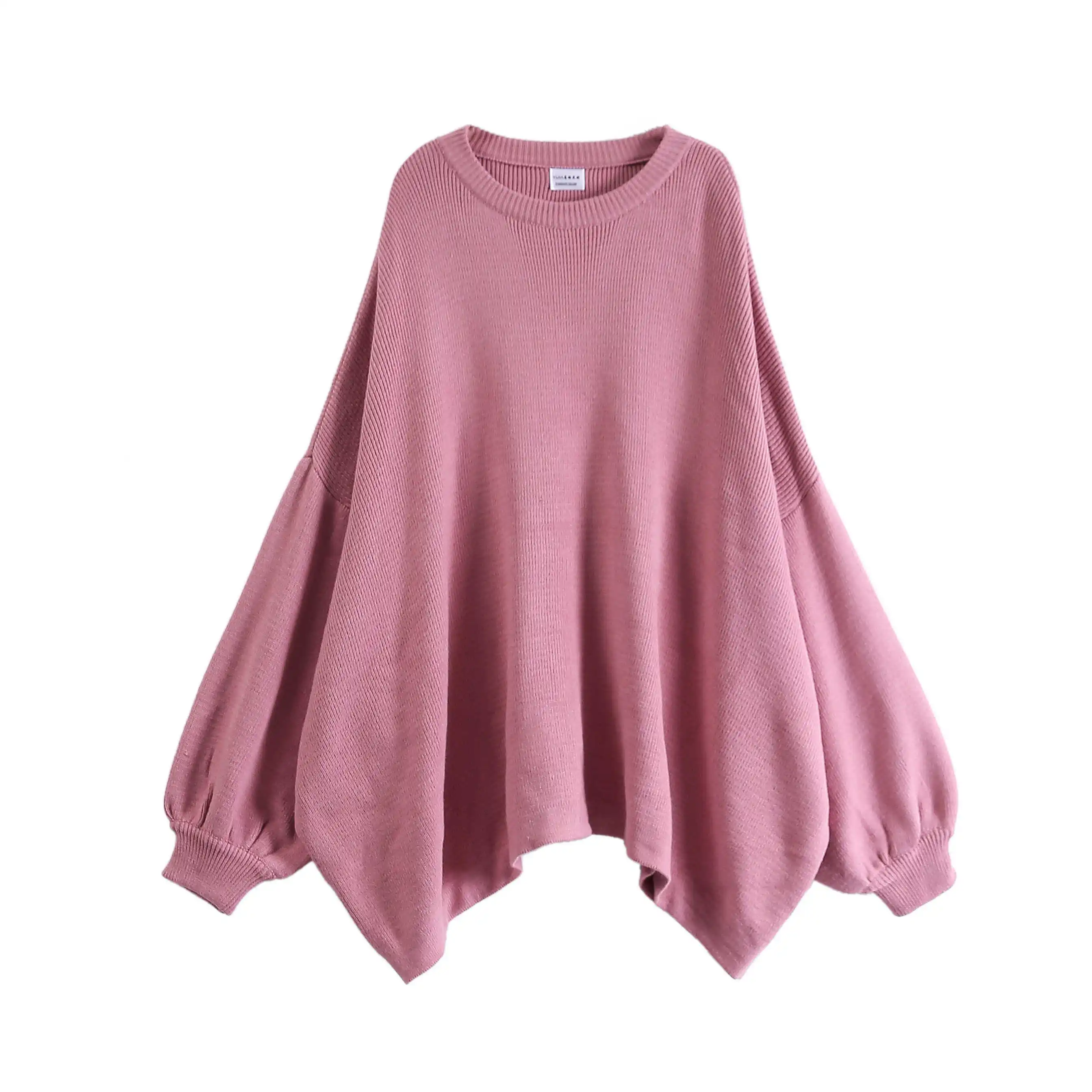 LANMREM 2024 Spring New Fashion Solid Color Round Neck Pullover Bat Sleeve  Long Knit Sweater Women PB615