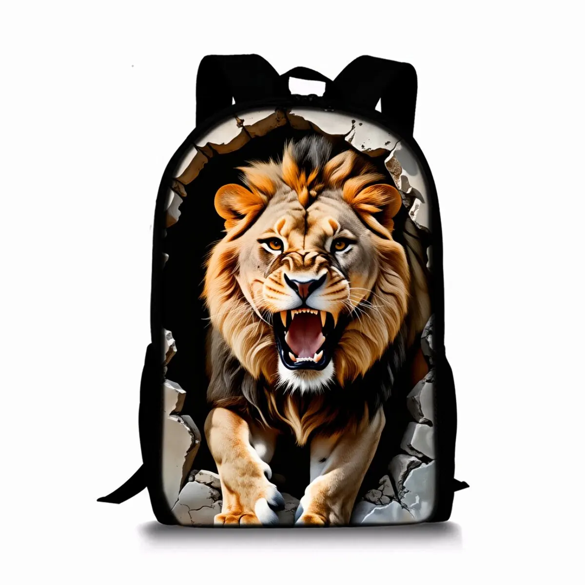 Einschichtiger Rucksack mit Löwen- und Leopardenmuster für Jungen/Mädchen, beste Geschenke, 2D flache Cartoon-Schultasche für Kinder