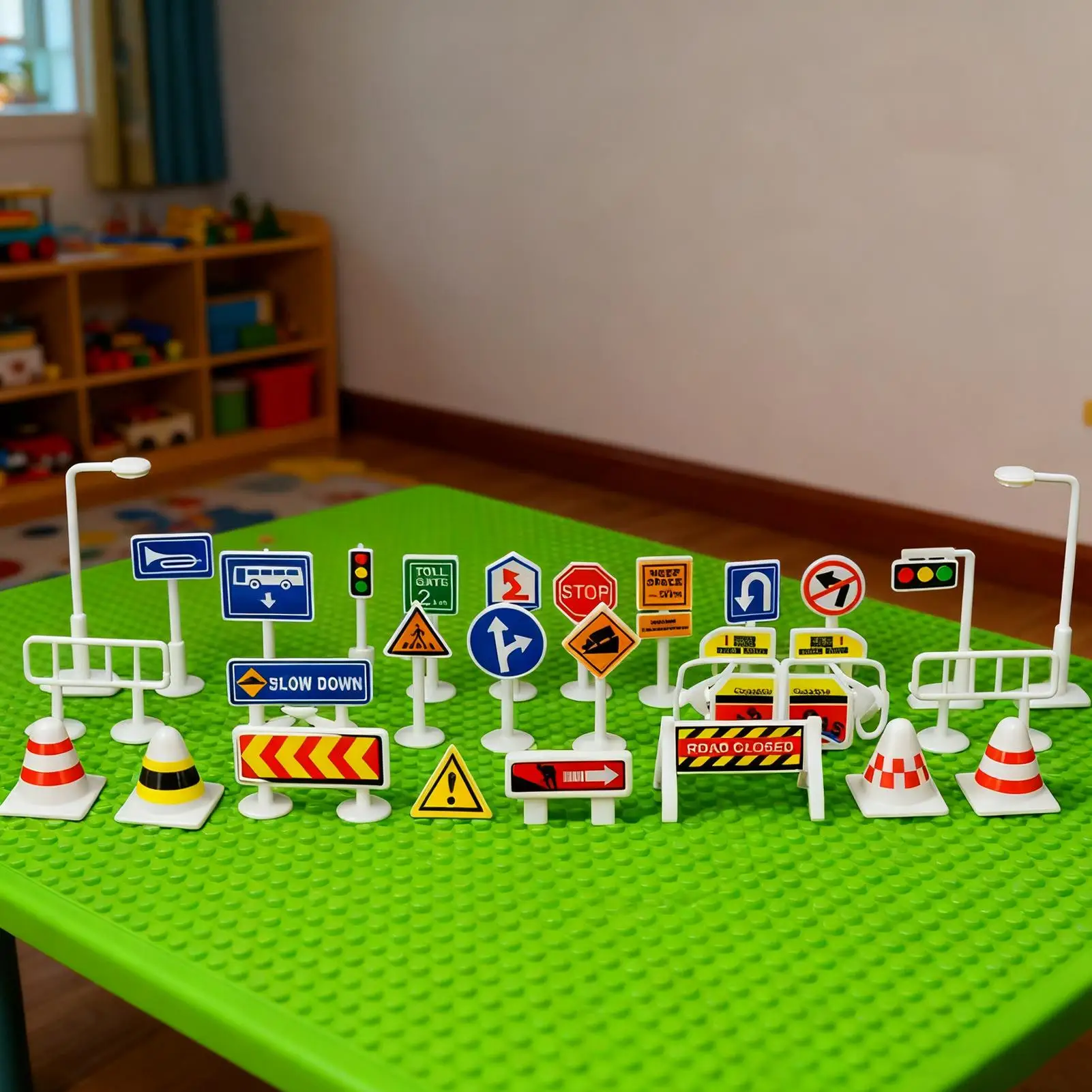 Traffic Signs For Kids Portable 28 Pieces Educational Learning Game Street Signs Toy For Holiday Party Home Living Room