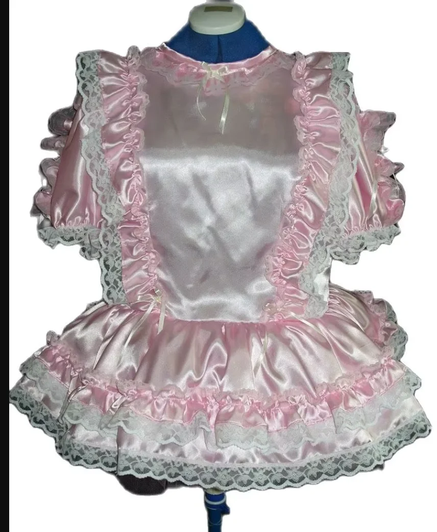 

Lockable Sissy Dress Maid Pink Satin Bow Adult Little Girl Giant Doll Costume Customization