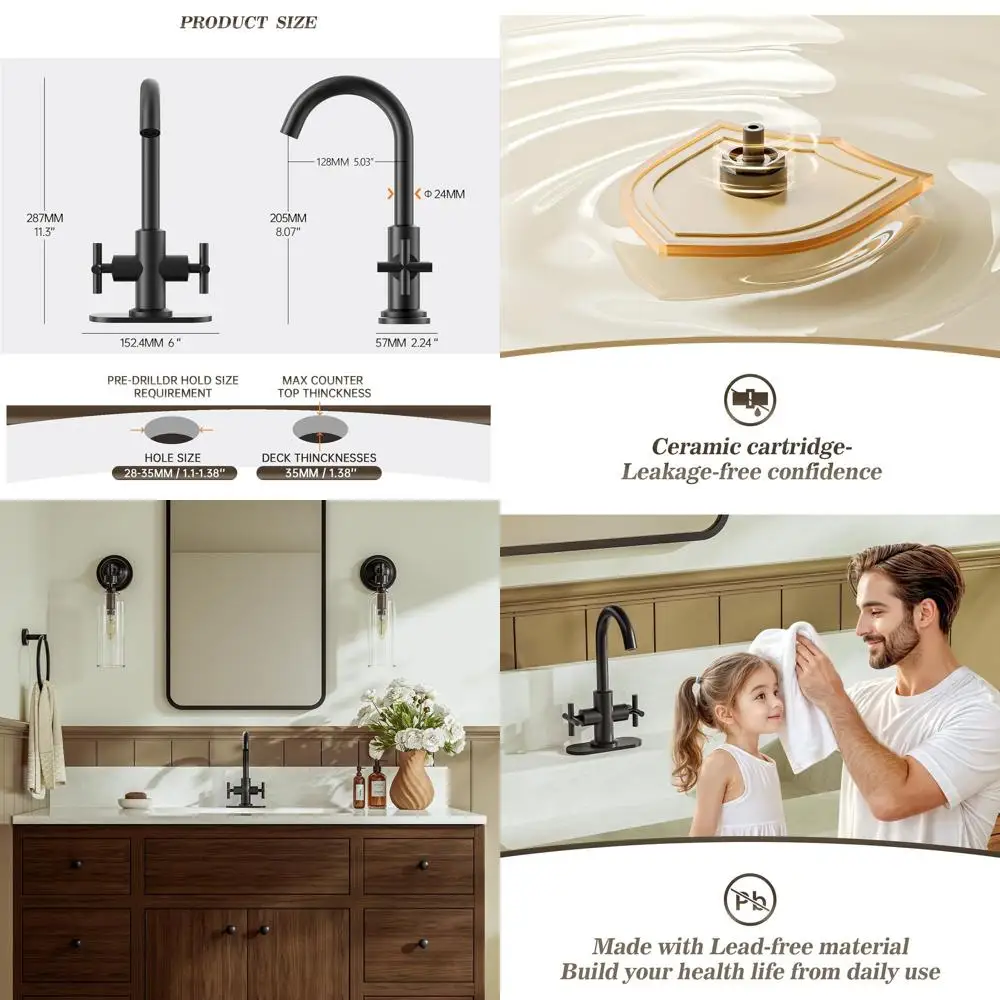 

4 Inch Matte Black Centerset Bathroom Faucet with 360° Swivel Spout, Deck Plate, Drain & Supply Lines, SGF03-10-MB